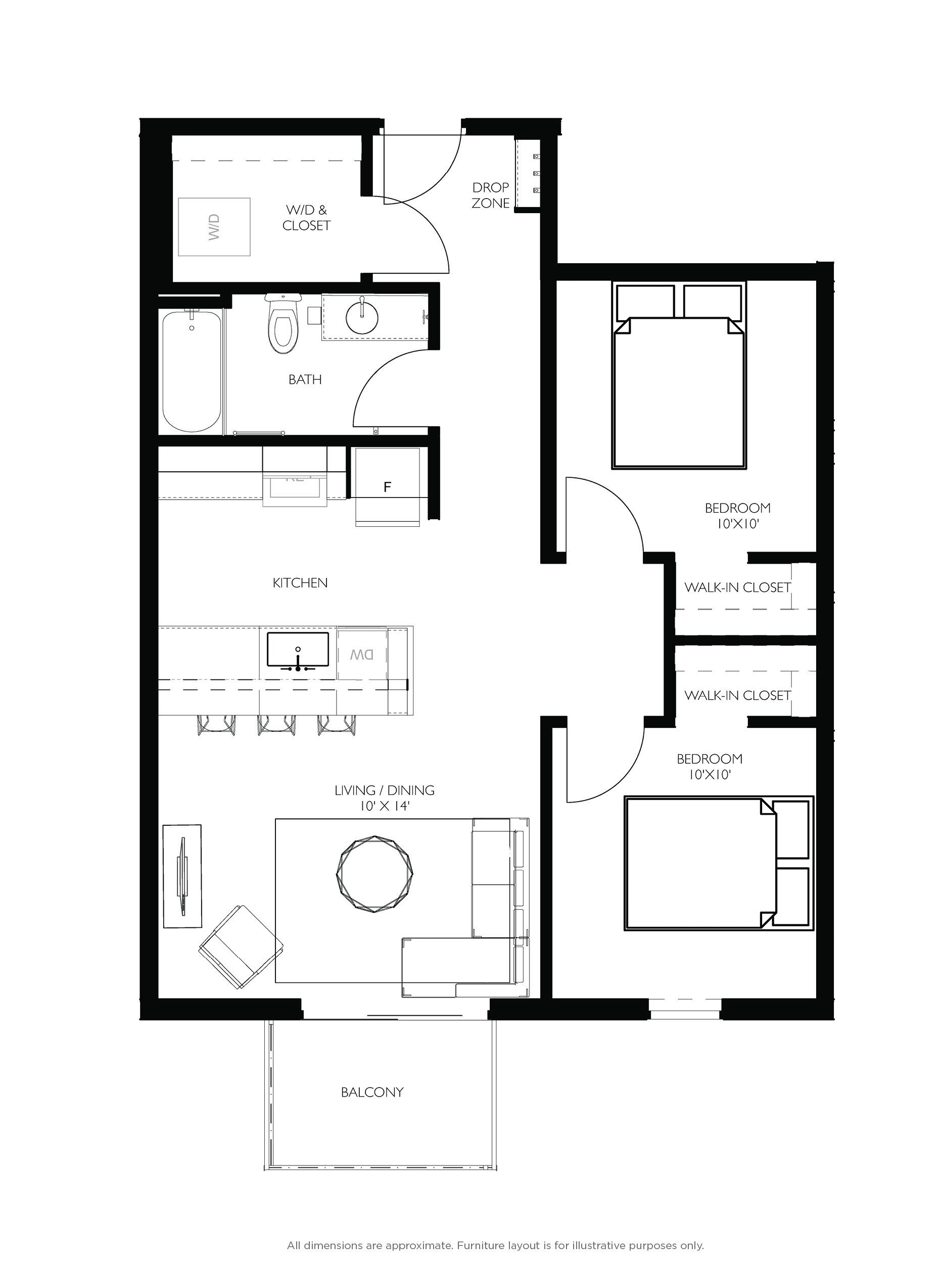 2 bed floorplan - b12 with balcony