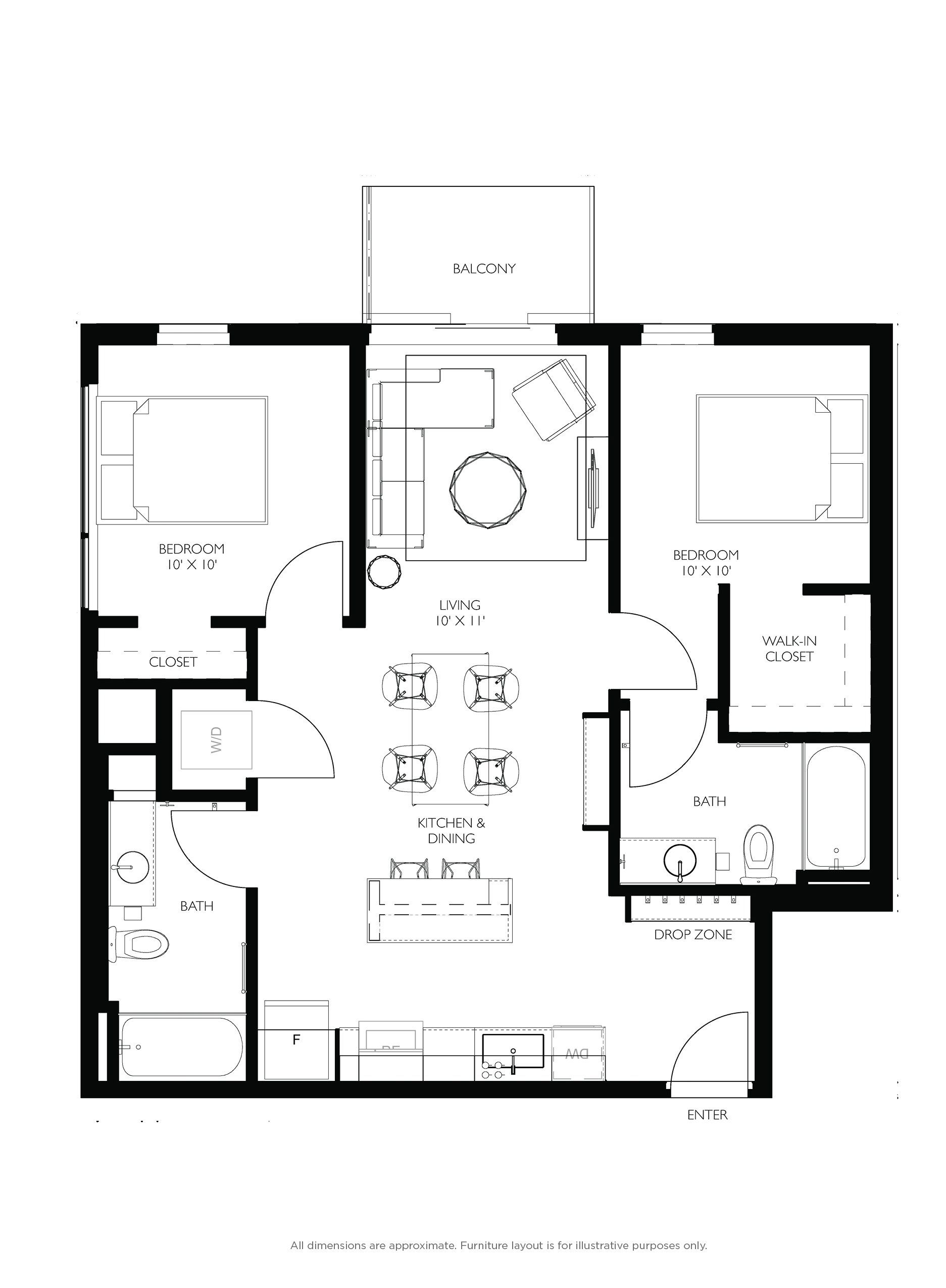 2 bed floorplan - b13 with balcony