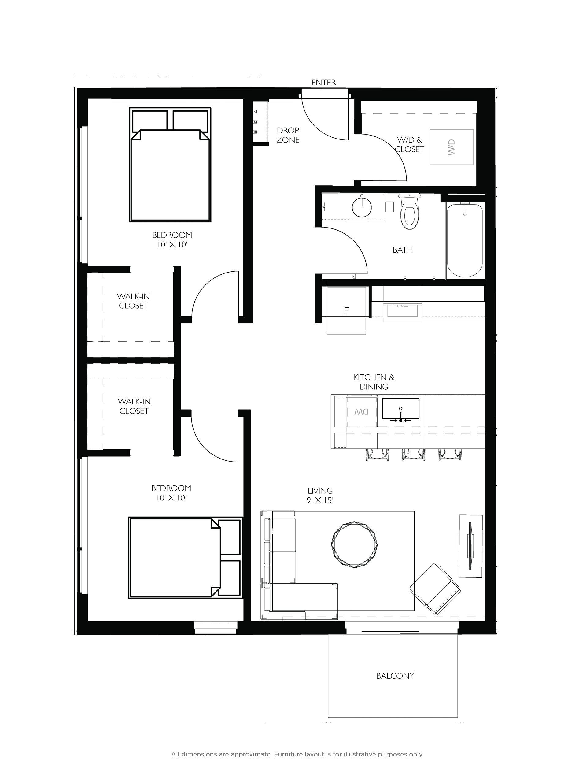 2 bed floorplan - b14 with balcony