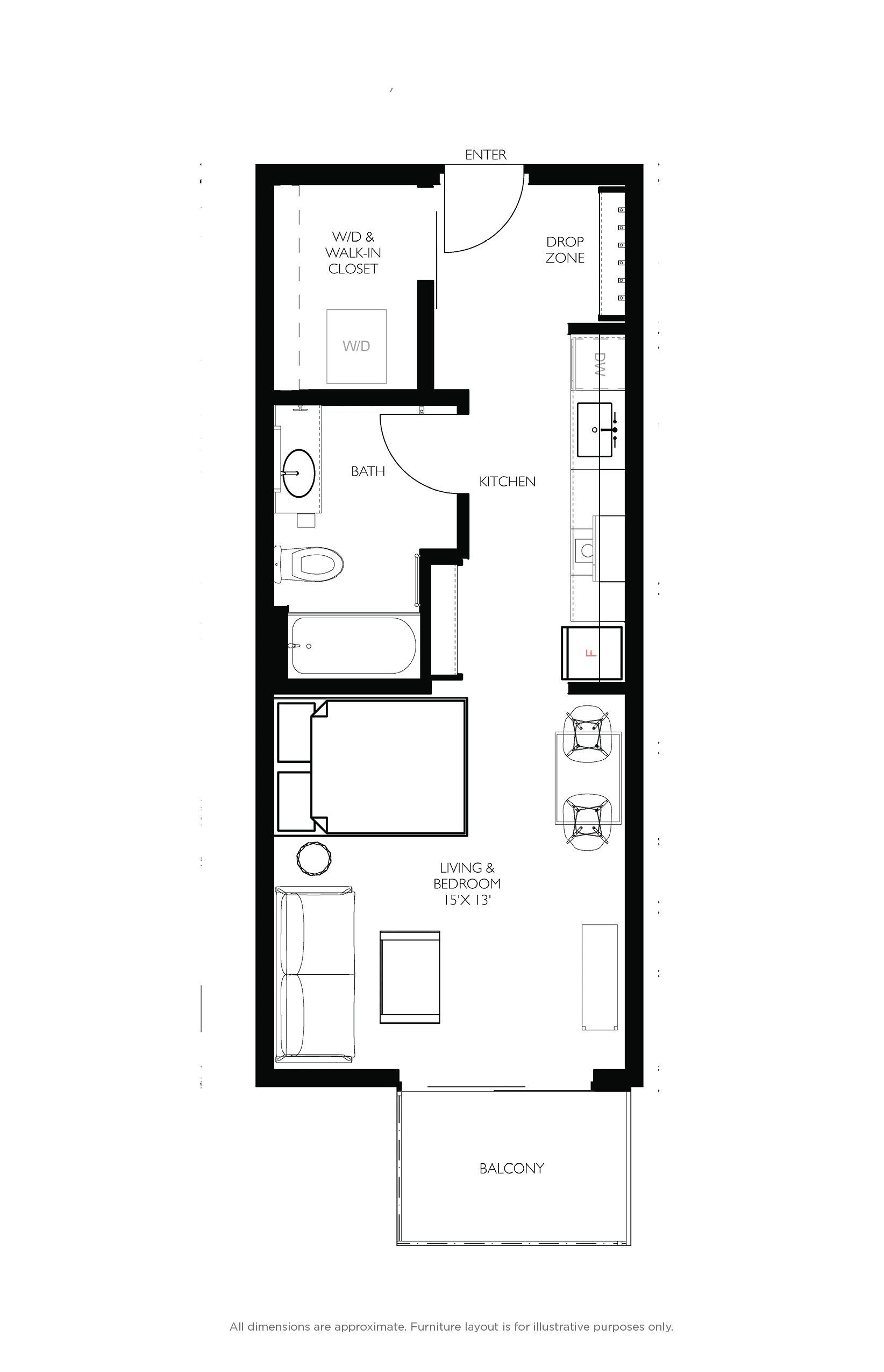 Studio floor plan - s3 with balcony
