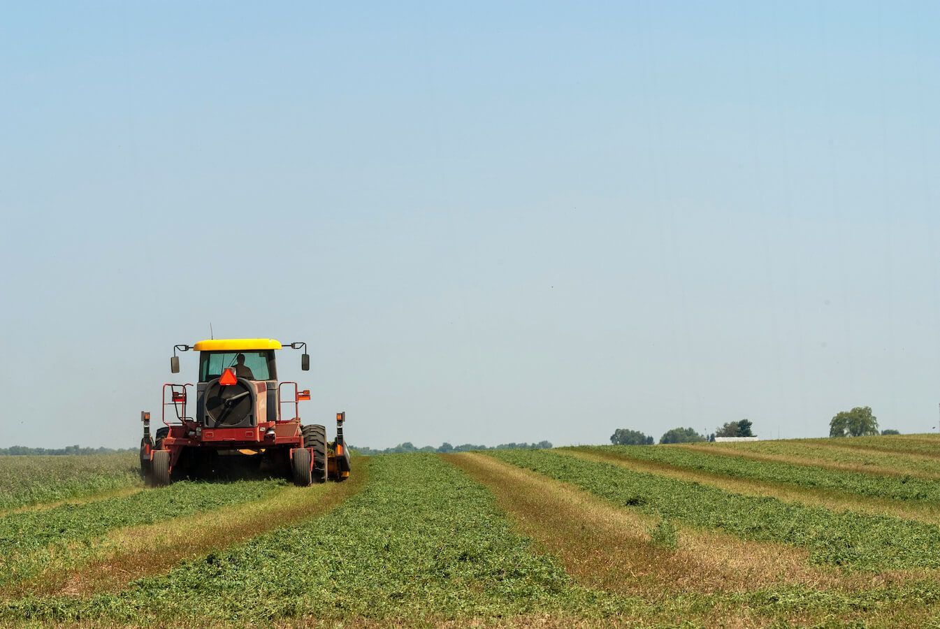 A Tractor Is Cutting Grass in A Field on A Sunny Day — Parkes Machinery Services PTY LTD in Grenfell, NSW
