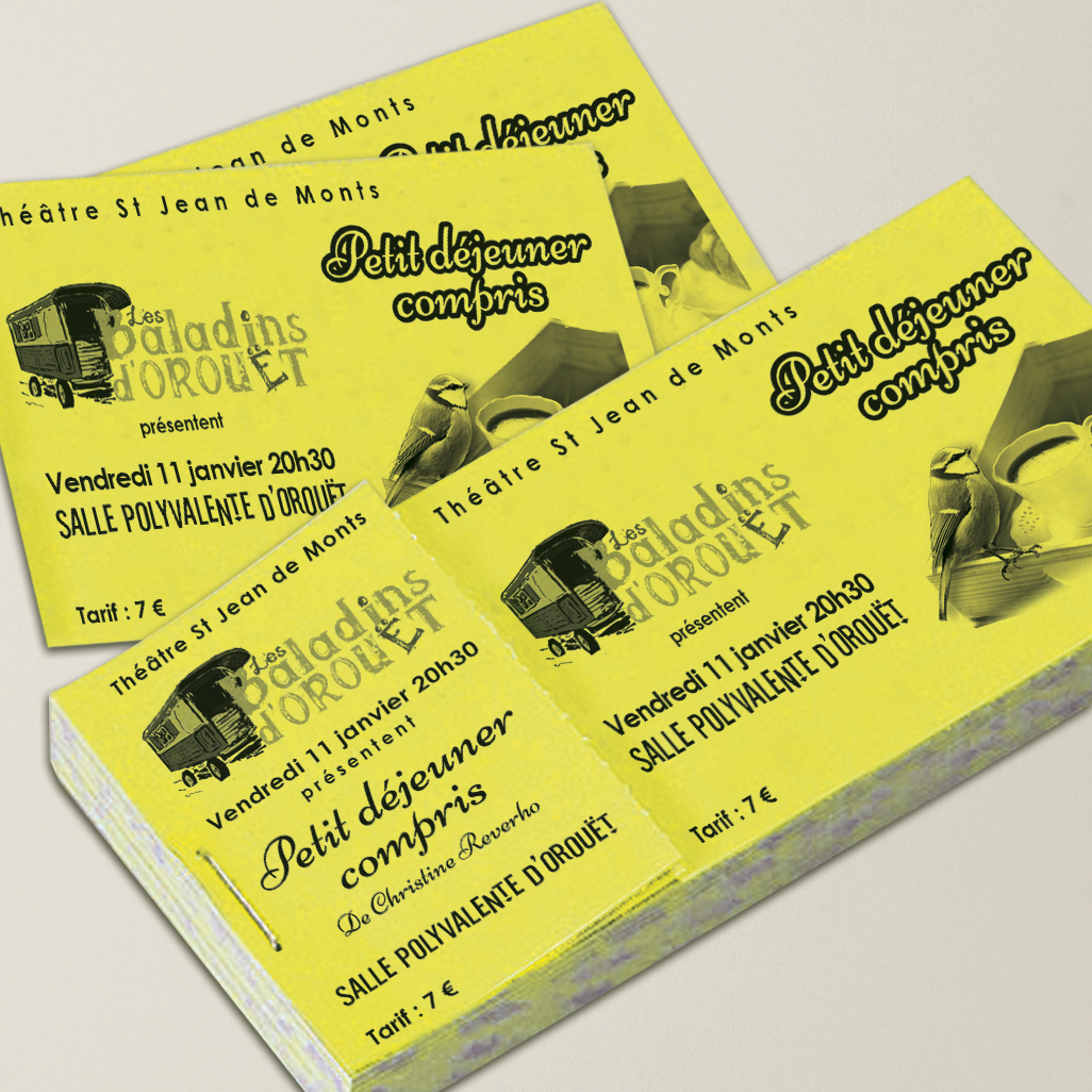 Billets jaunes pour la représentation théâtrale « Baladins Forouet », petit-déjeuner inclus