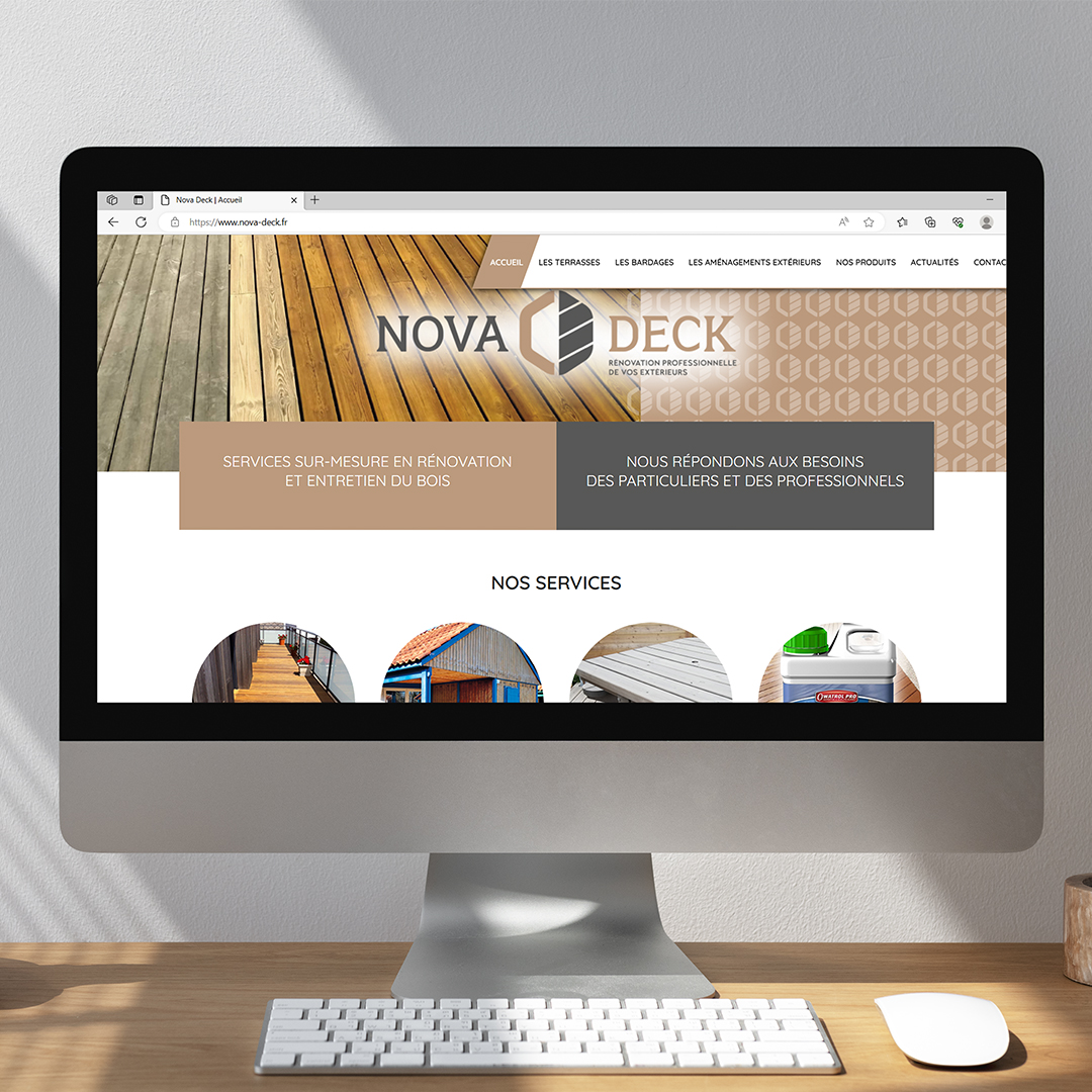 Écran d'ordinateur affichant la page d'accueil du site Web, présentant des échantillons de matériaux et des service.