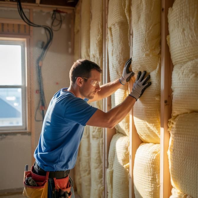 An attic with a ladder and a table in it.
