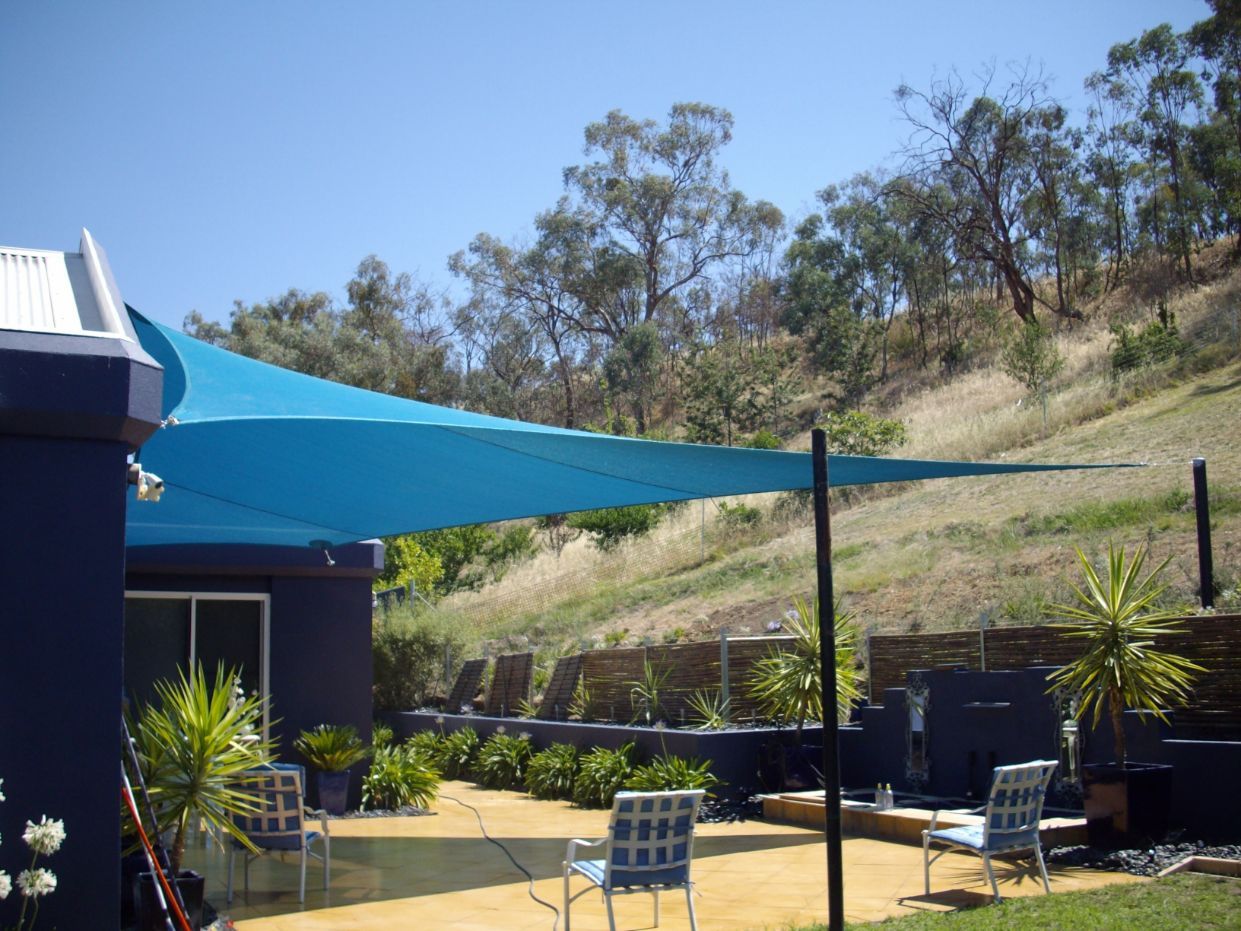 Sky Blue Shade Sails At The Backyard — Custom Blinds in Bright, NSW