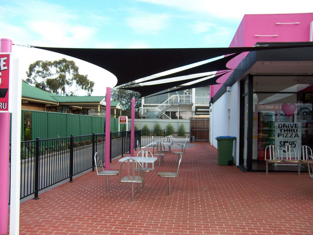 Black Shade Sails With Pink Steel Frames — Custom Blinds in Albury, NSW