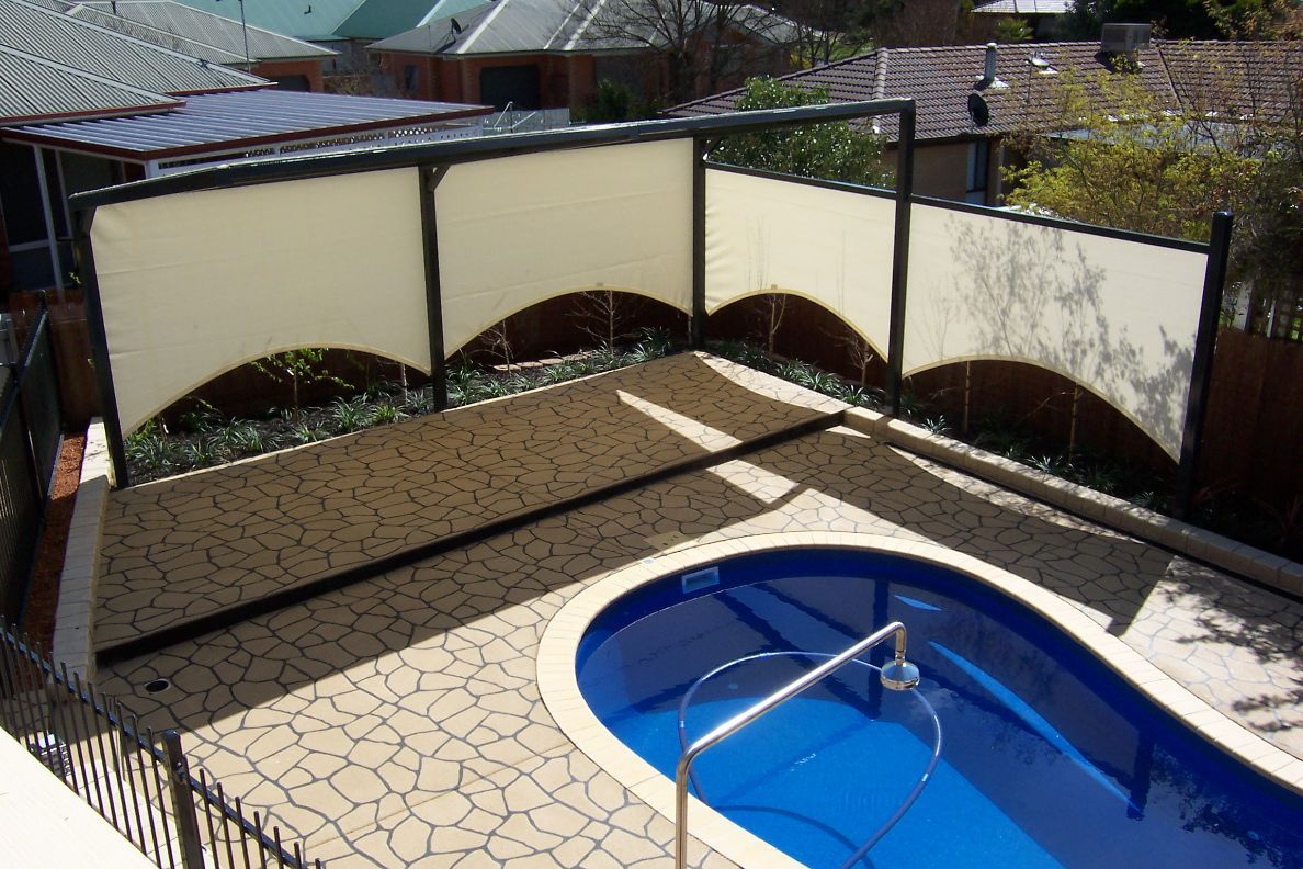 Top View Of A Cantilever Shade & A Swimming Pool — Custom Blinds in Corowa, NSW