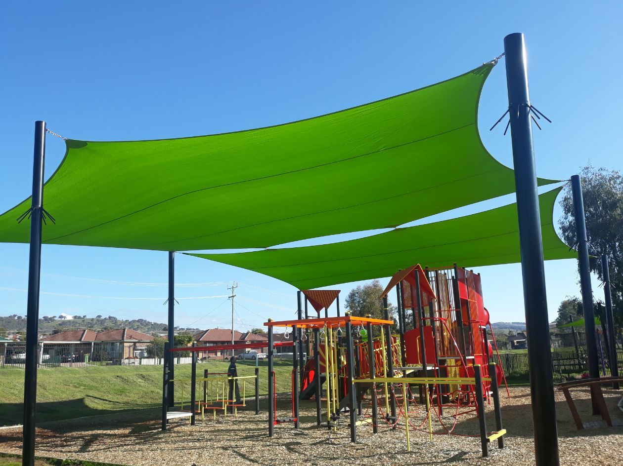 Green Shade Sails On The Playground — Custom Blinds in Wodonga, NSW