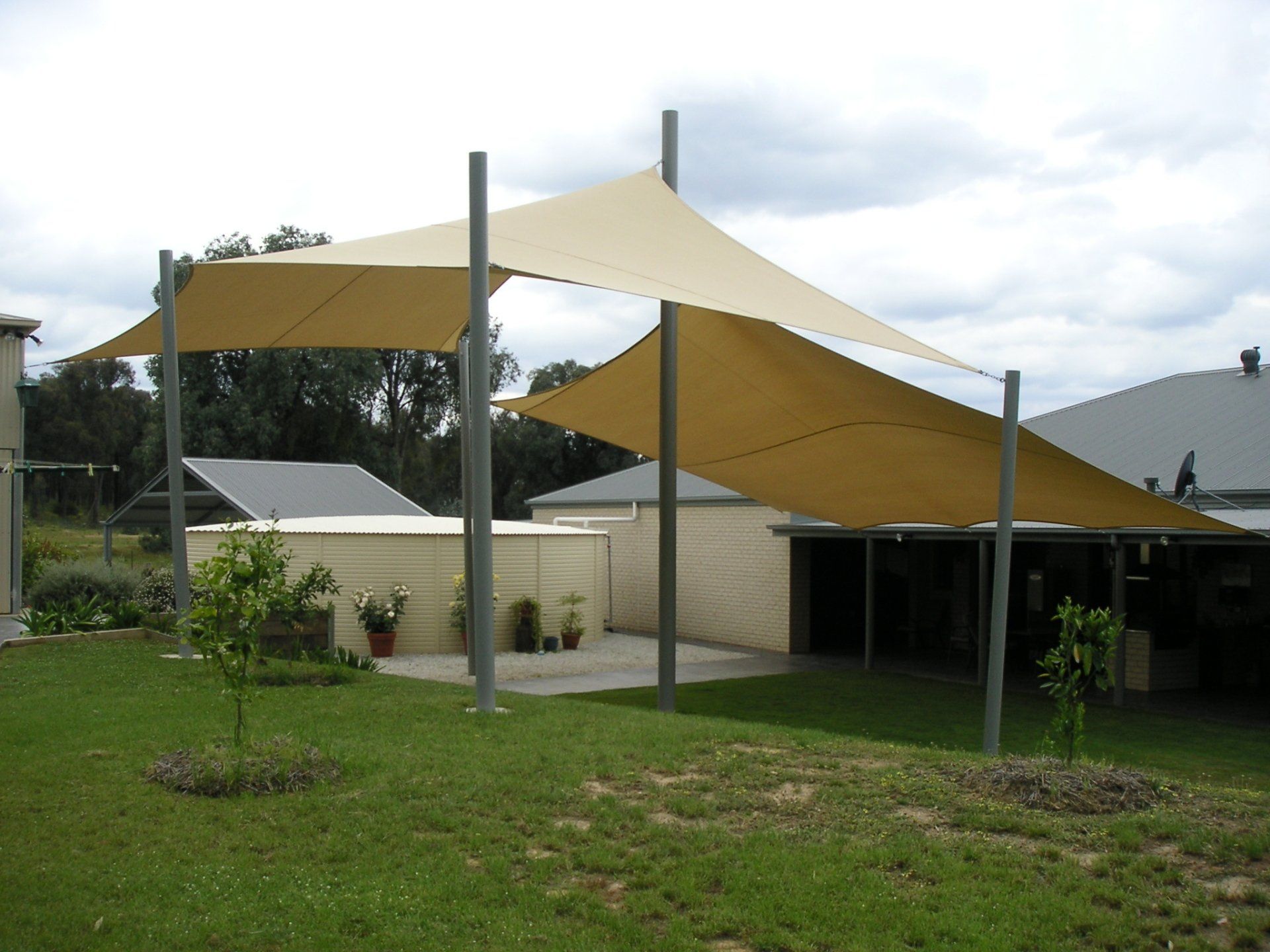 Blue Shade Sails Installed On The Playground — Custom Blinds in the Albury Region, NSW