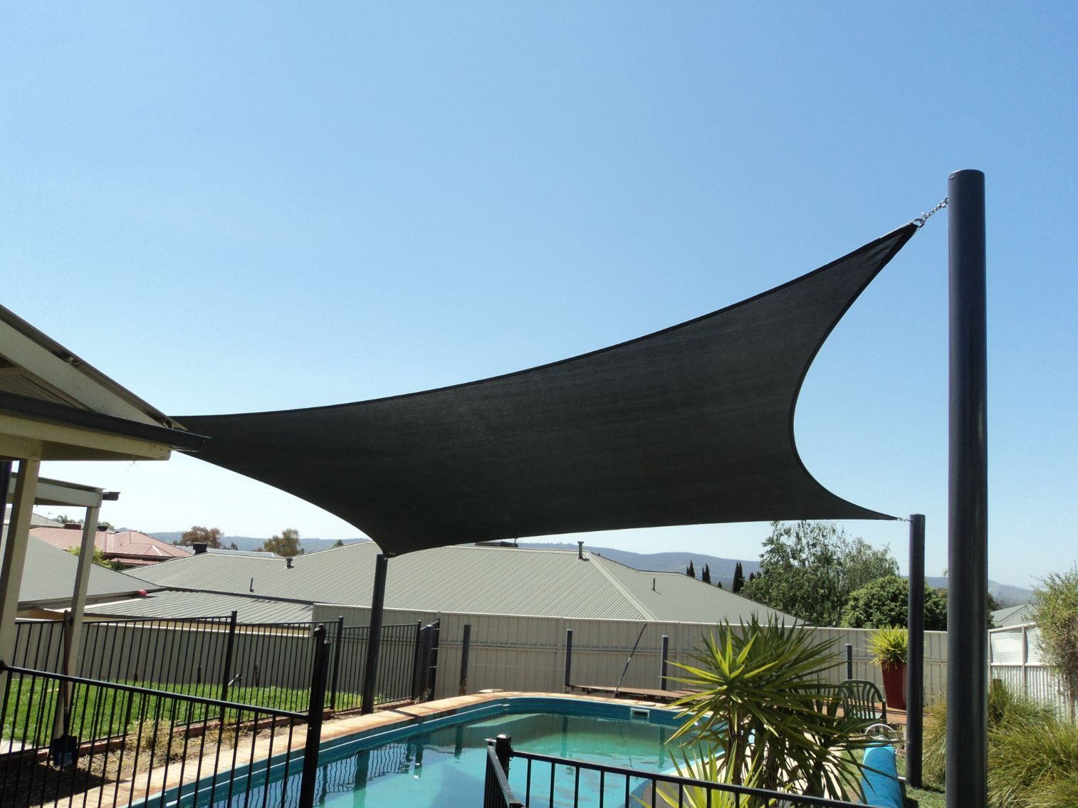 Black Shade Sails Installed Near The Pool  — Custom Blinds in Corowa, NSW