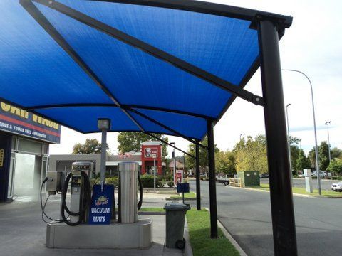 Blue Cantilever Shade Structures — Custom Blinds in Bright, NSW