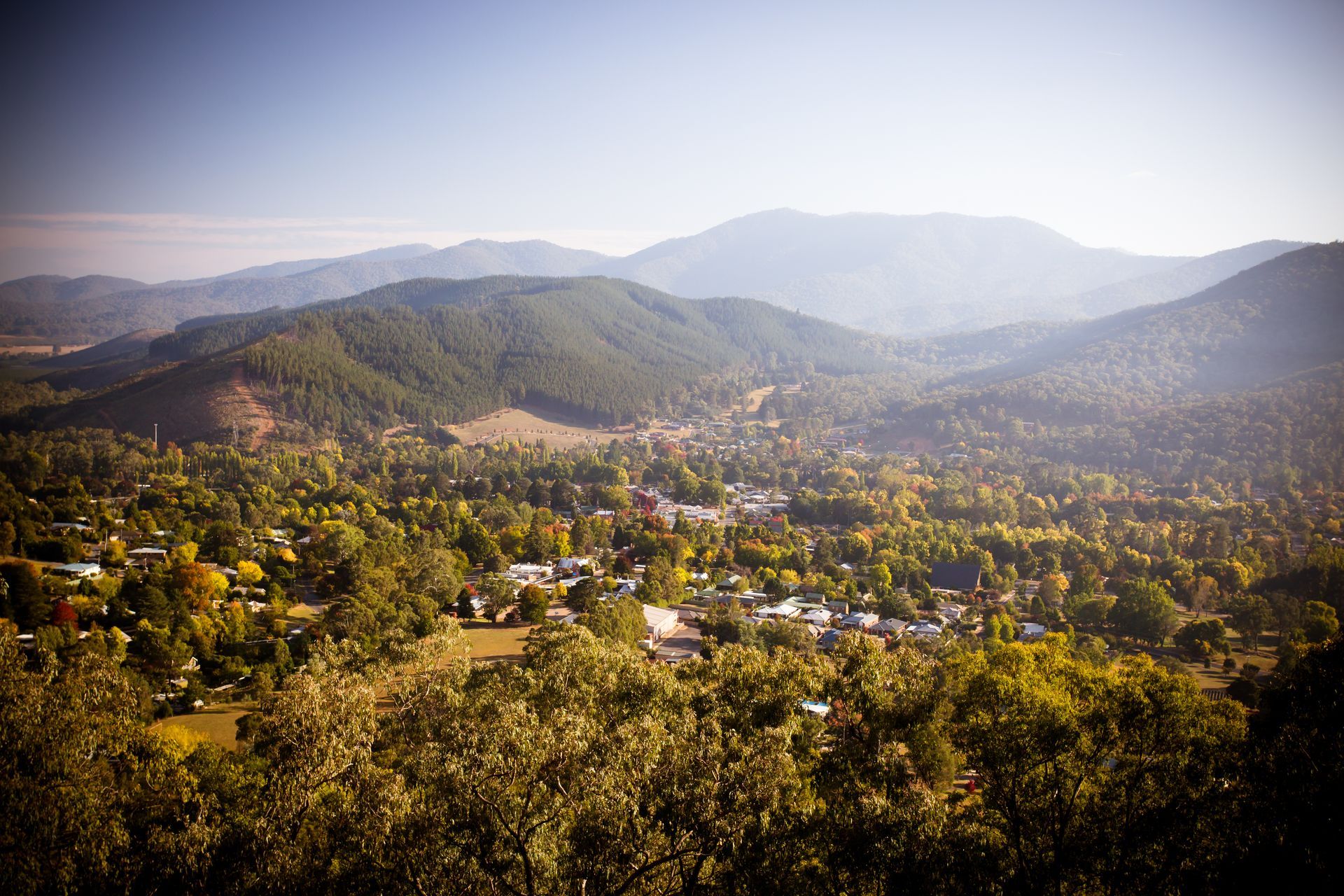 View From Huggins Lookout Early On A Cool Autumn Morning — Custom Blinds in Bright, NSW