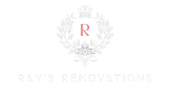 Logo: "Ray's Renovations" in white text. A central red "R" is within a white wreath topped with a crown.