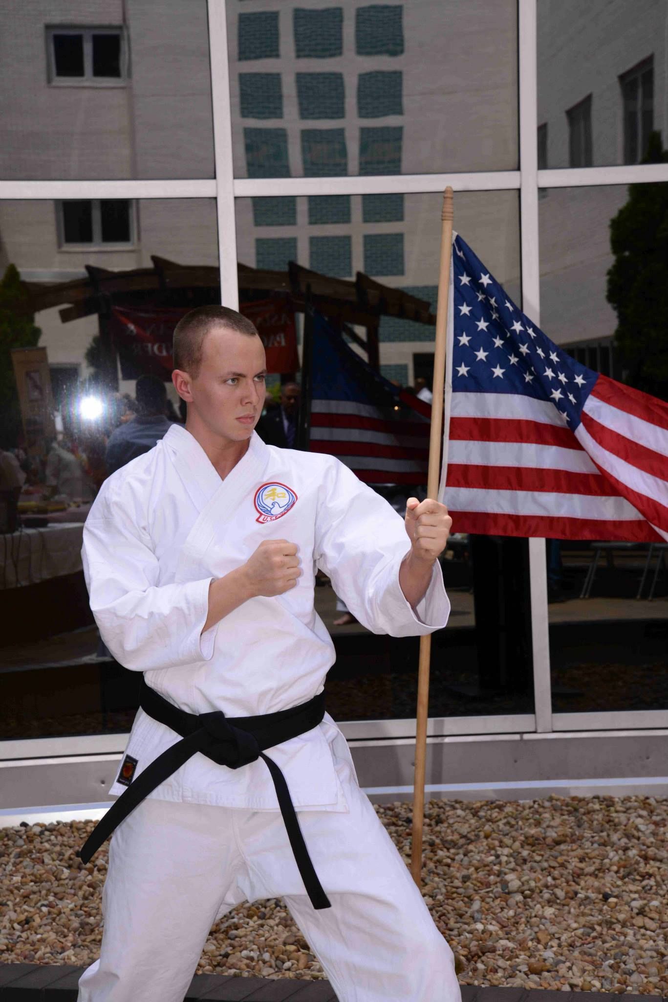 Protecting his self using martial arts