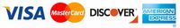 Logos for Visa, Mastercard, Discover, and American Express credit cards.