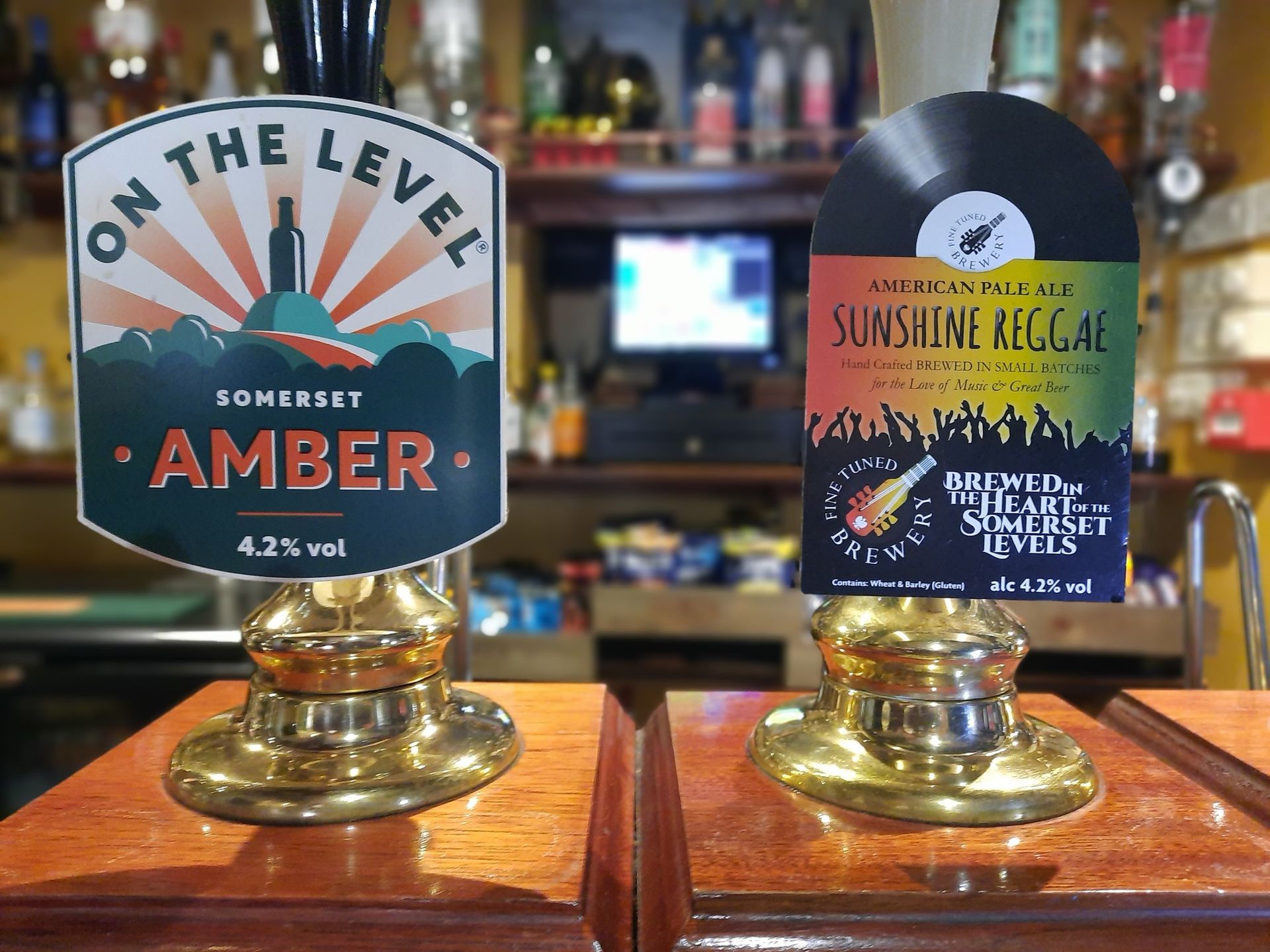 Current beers on tap - On The Level Brew Co 'Amber' & Fine Tuned Brewery APA 'Sunshine Reggae'