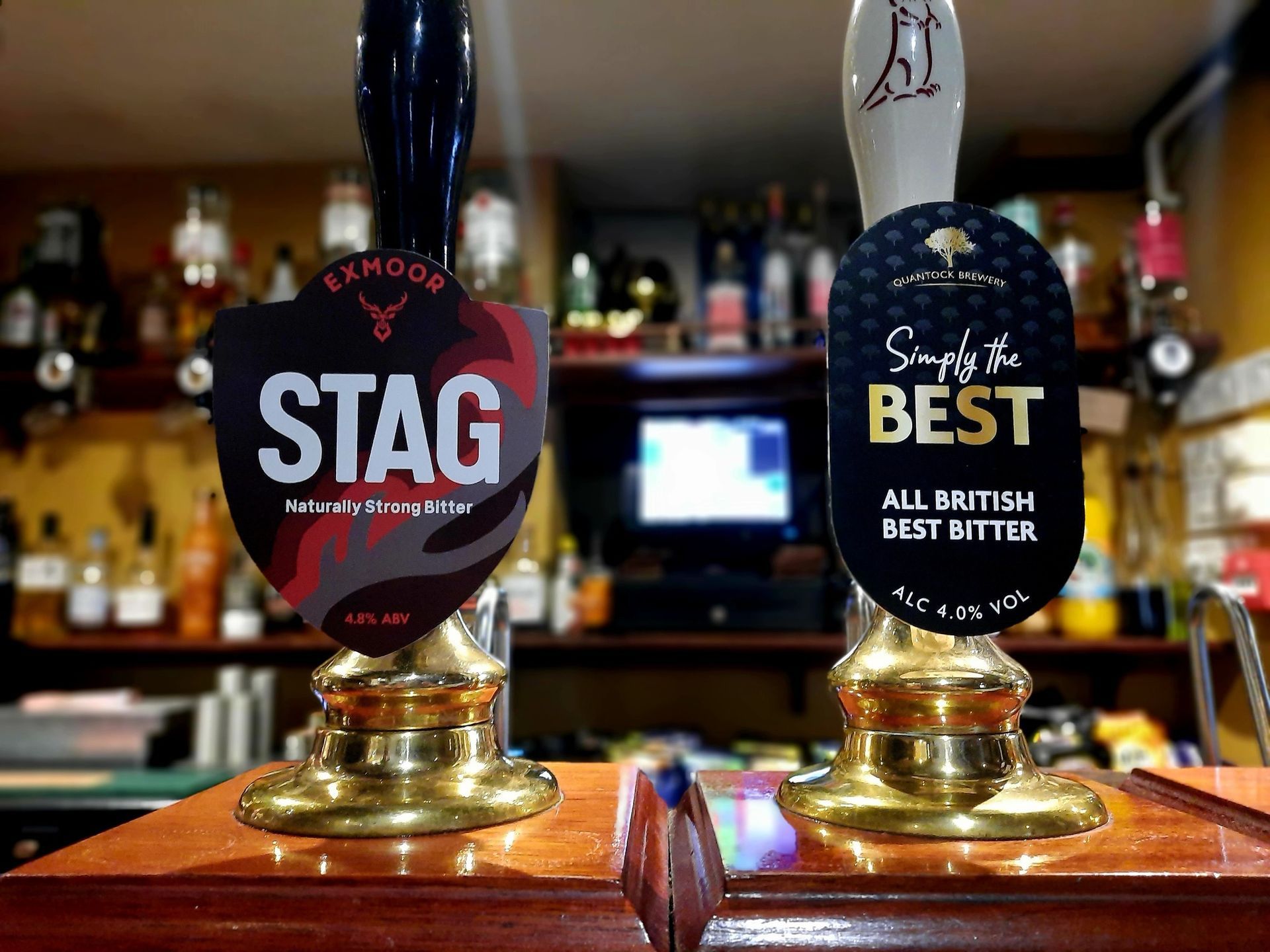 Current beers on tap - Exmoor Ales 'Stag' & Quantock Brewery 'Simply the Best'.