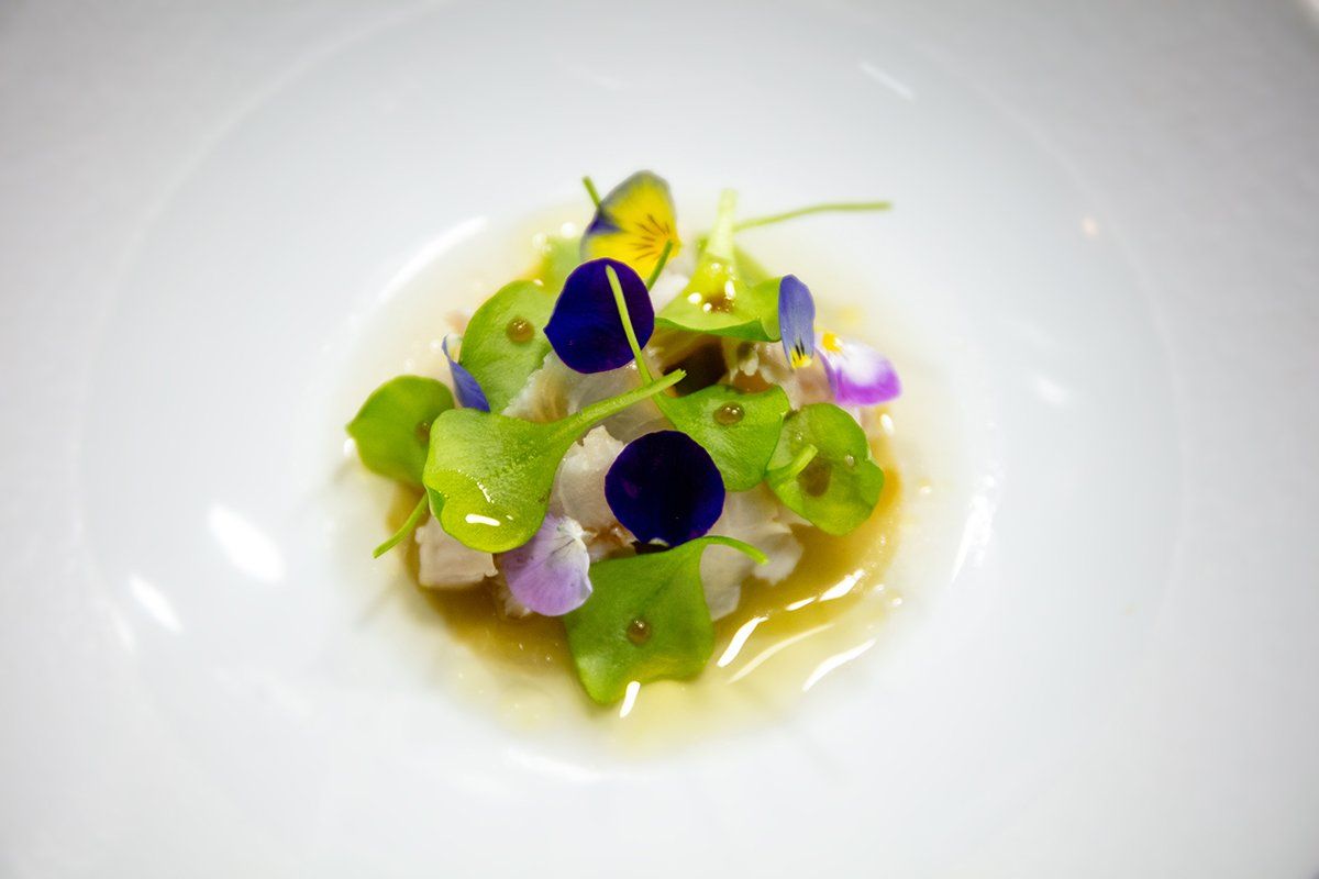 Mulet de Loire avec huile de noisette préparé par le chef Christophe Hay