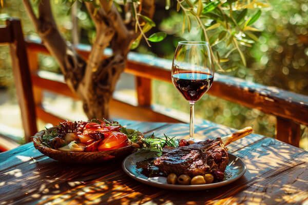 Romantic picnic setup among grapevines