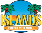 a logo for islands fresh mex grill with palm trees