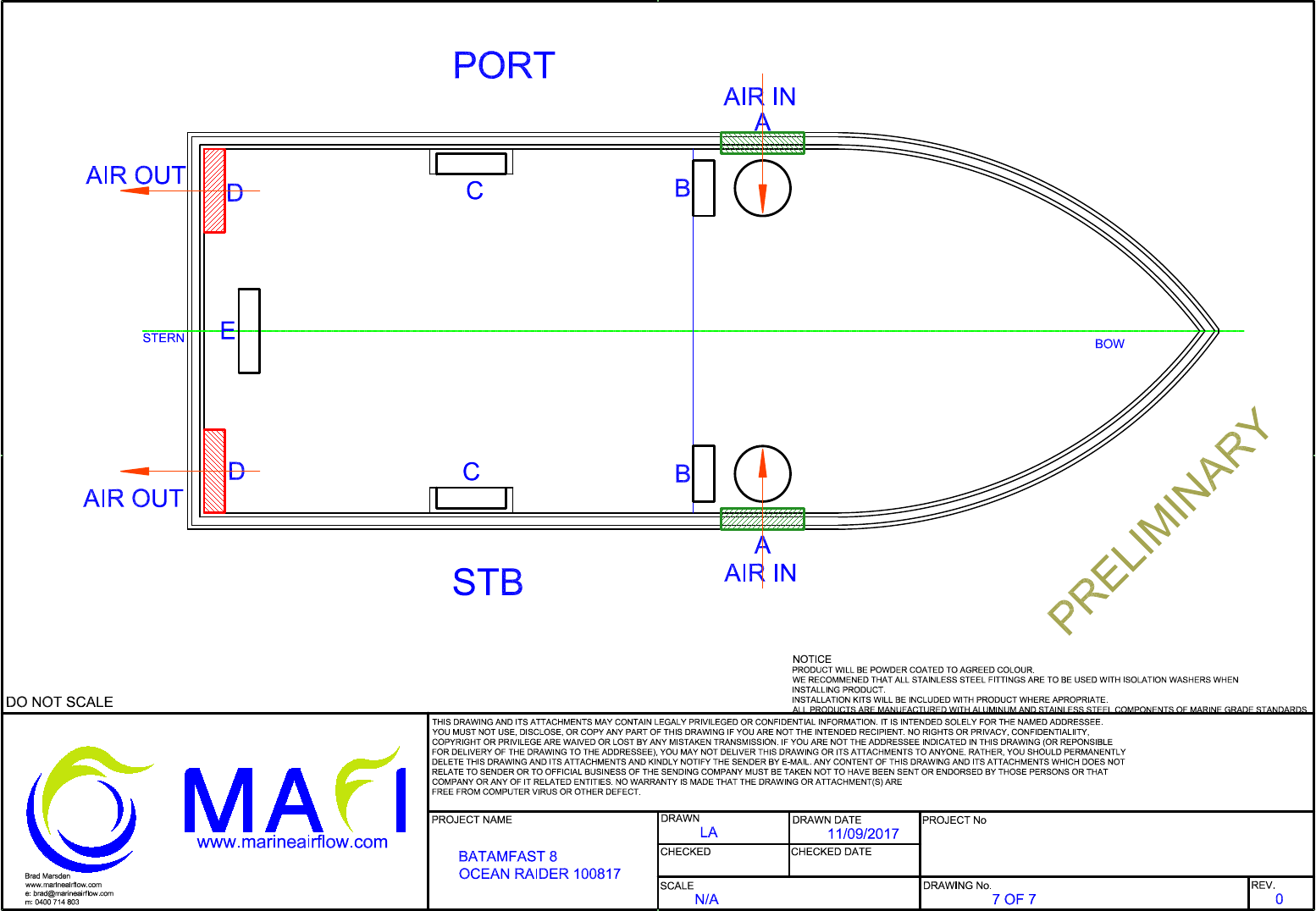 The air flow plan for a Batam Fast Ferry using MAFI engine room ventilation gear.
