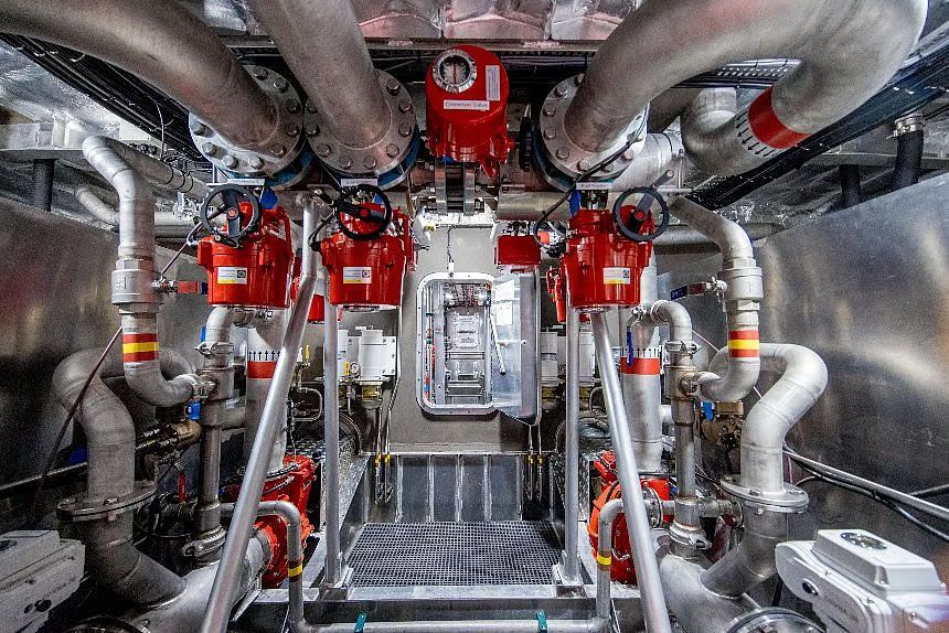 The engine room of the NSW Fire Fighting Boats, Burra & Girawaa