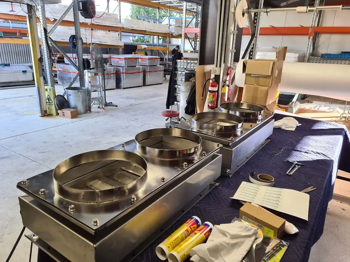 A60 Air Dampers for an in service defence vessel about to be freighted. 