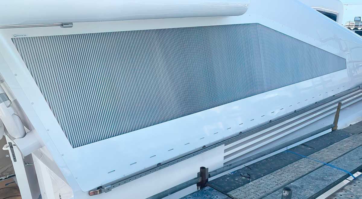 Extra large intake grille on the Dancing Hare mega yacht.