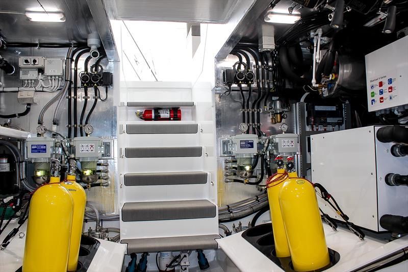 The engine room of the Matuku built by Lloyd Stevensons Boat Builders.