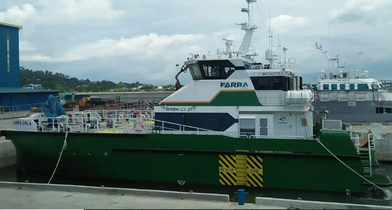 The Farra Orla ready for departure in her role as a service support vessel to the windfarms.