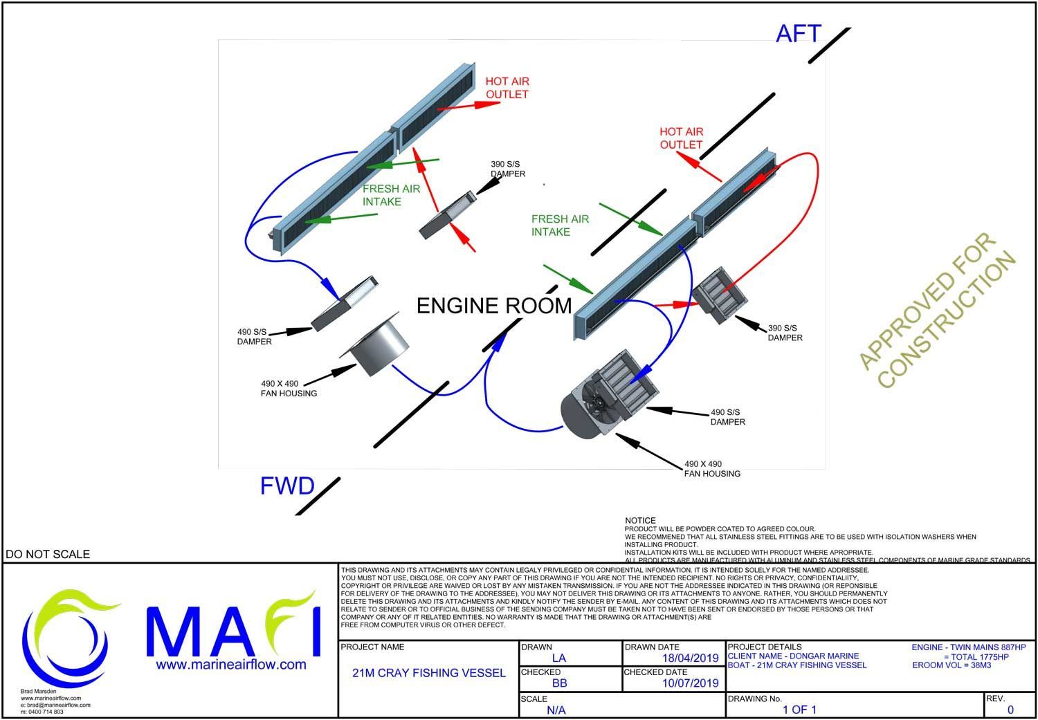 The engine room flow plan for the cray fishing boat Force Of Nature