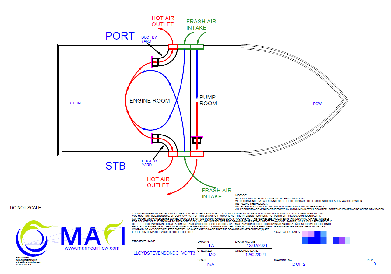 The airflow plan for the Matuku carbon fibre sports fishing boat designed by Marine Air Flow International