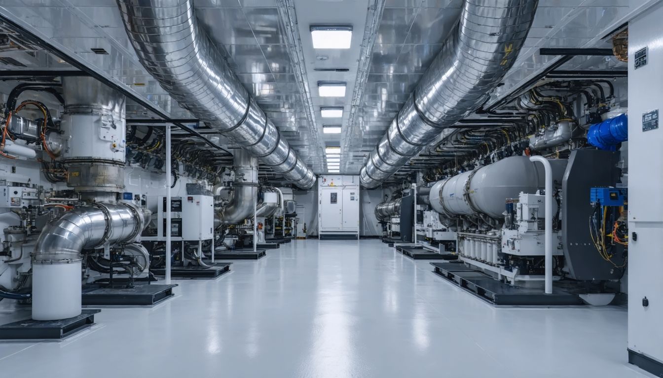 The engine room of a Yacht with good quality ventilation equipment.