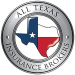 Logo for All Texas Insurance Brokers: Texas flag within a silver circular frame. Text reads "All Texas Insurance Brokers".