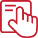 Red hand touching document on screen.