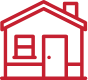 Red outline of a house with a window, door, and chimney.