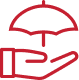Red hand holding an umbrella, symbolizing protection.