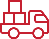 Red outline of a delivery truck carrying boxes.