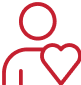 Red outline of a person holding a heart.