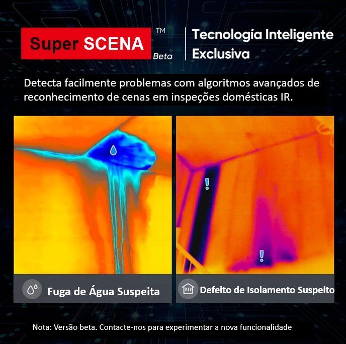 Anuncio de la cámara térmica Super SCENE para detectar fugas de agua y defectos de aislamiento en las paredes.