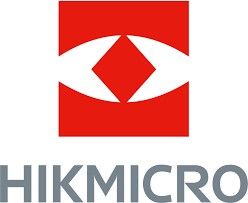 Logotipo de HIKMICRO en rojo y gris con un icono de diamante blanco estilizado