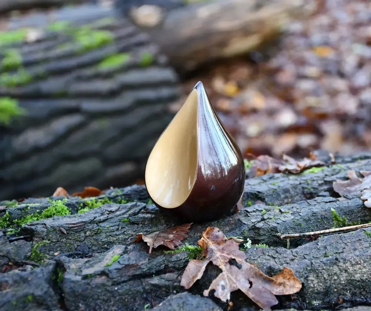 Een zwart-witte druppel vloeistof op een witte achtergrond