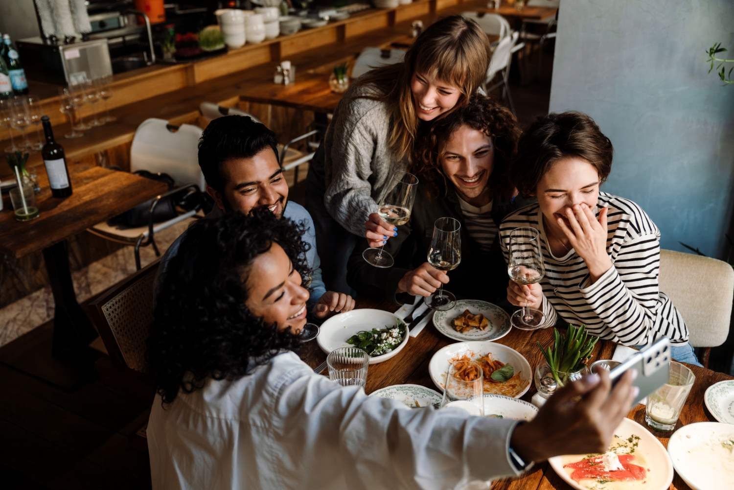 Group Of People Taking Selfie And Drinking Wine — Eleos Support Services In Lavington, NSW