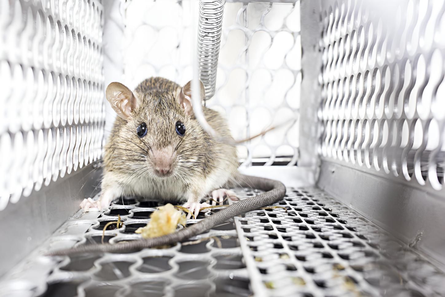 Mouse is Sitting in a Cage With a Piece of Food — Shark Pest Control in Peregian Beach, QLD