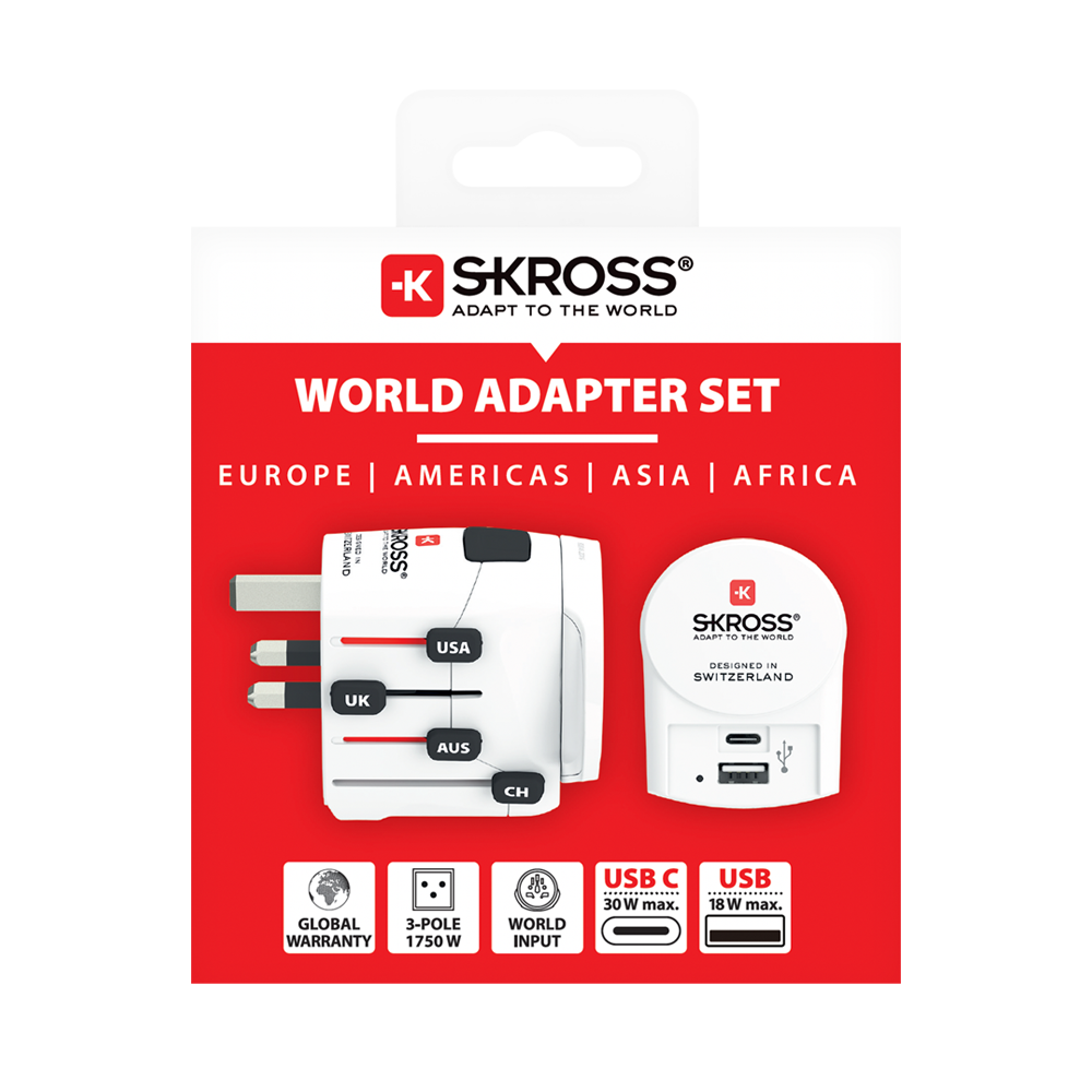 Skross 3-Pole PRO + USB AC30PD - World Travel Adapter packaging