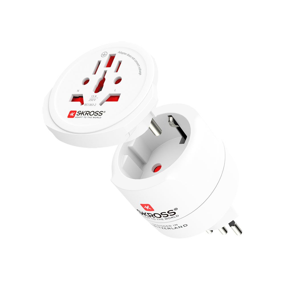 Skross 3-Pole Combo World to Switzerland + Italy + Brazil Travel Adapter