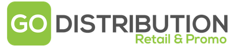A green and white logo for god distribution retail and promo