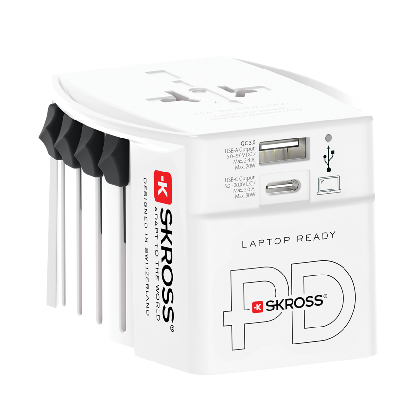 Skross 2-Pole MUV USB AC30PD Travel Adapter Front SKR-0285