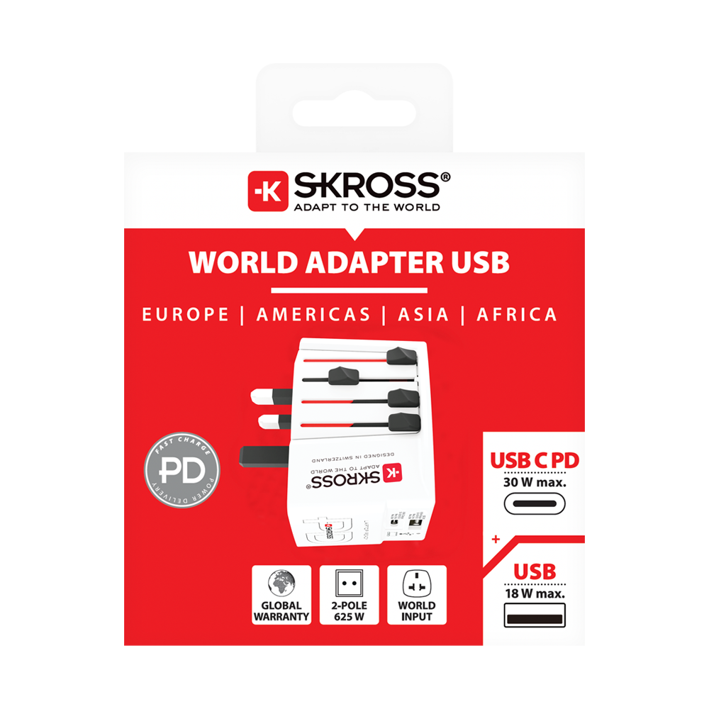 Skross 2-Pole MUV USB AC45PD Travel Adapter Packaging SKR-0244