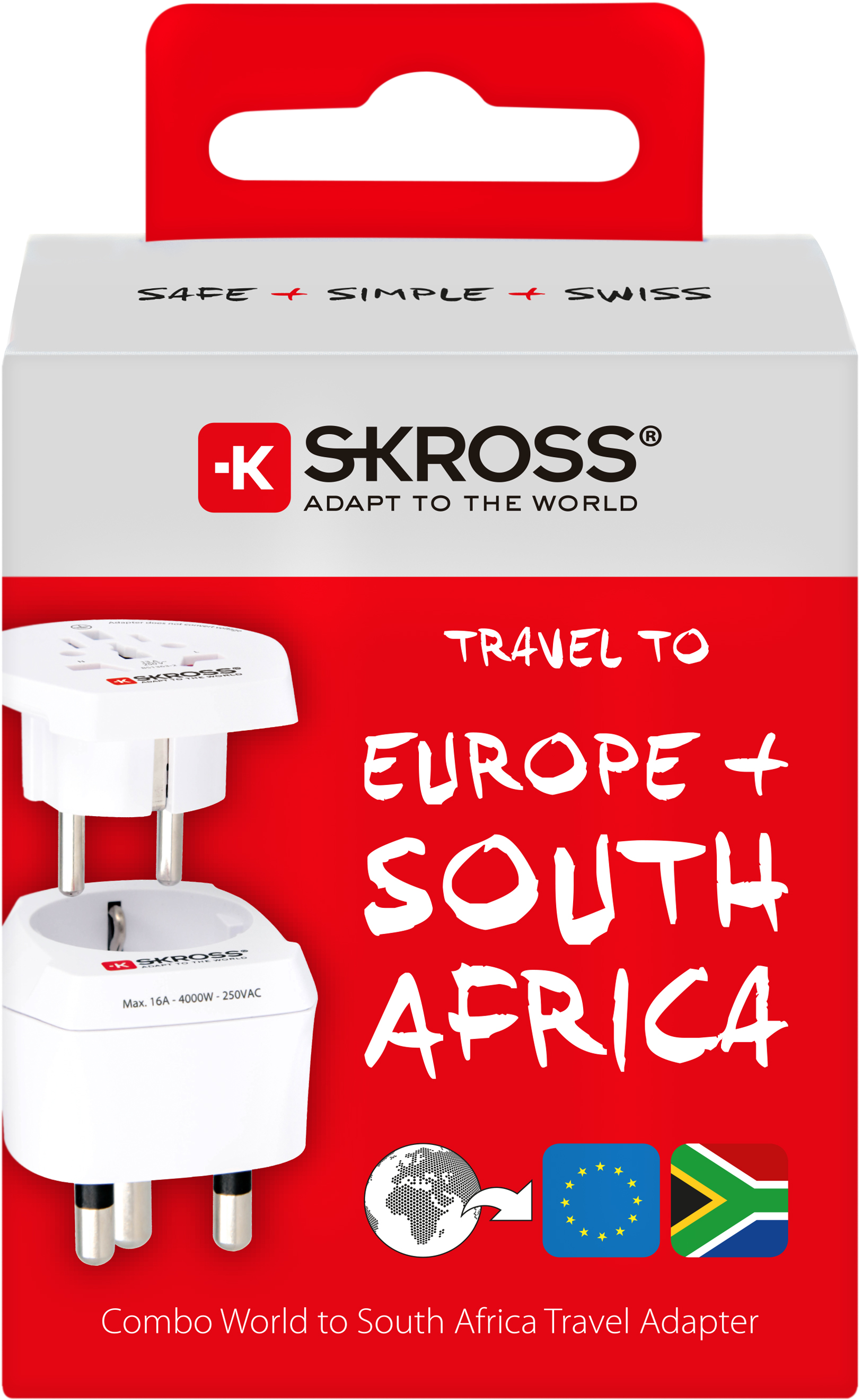 Skross 3-Pole Combo World to South Africa Travel Adapter Packaging